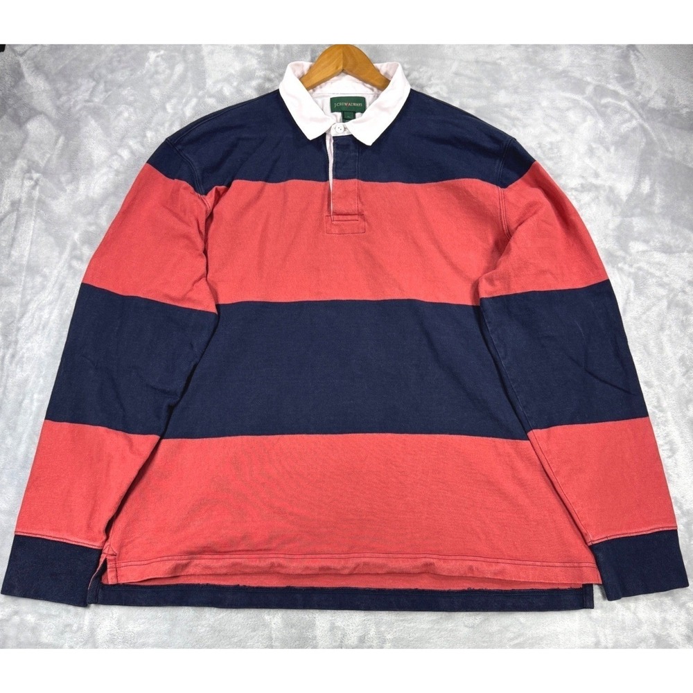 J.CREW ALWAYS Oarsman Rugby Shirt Mens XL Navy Red Striped Sunfaded Heavyweight